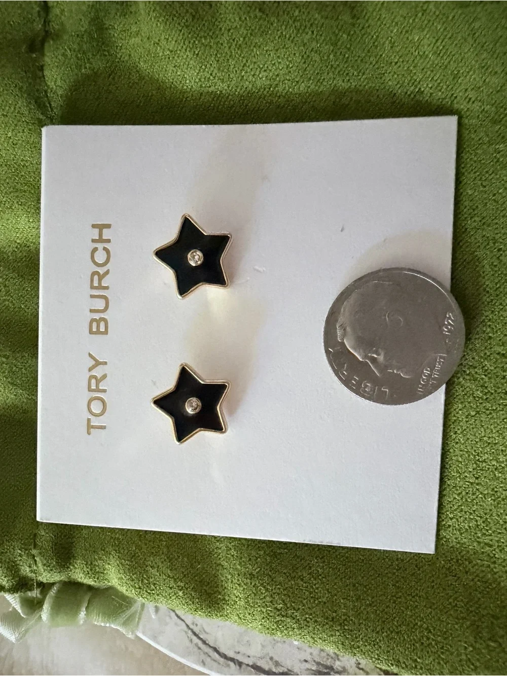 Tory Burch Black and Gold Star Stud Earrings